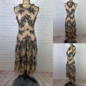 Listicle Taupe Lace Tiered High Lo Maxi